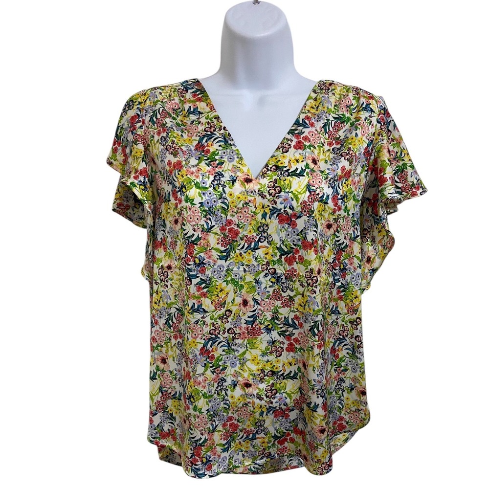 H&M‎ Floral Flutter Sleeve V Neck Blouse Top Garden Feminine Cottage Romantic 4 - Picture 2 of 11